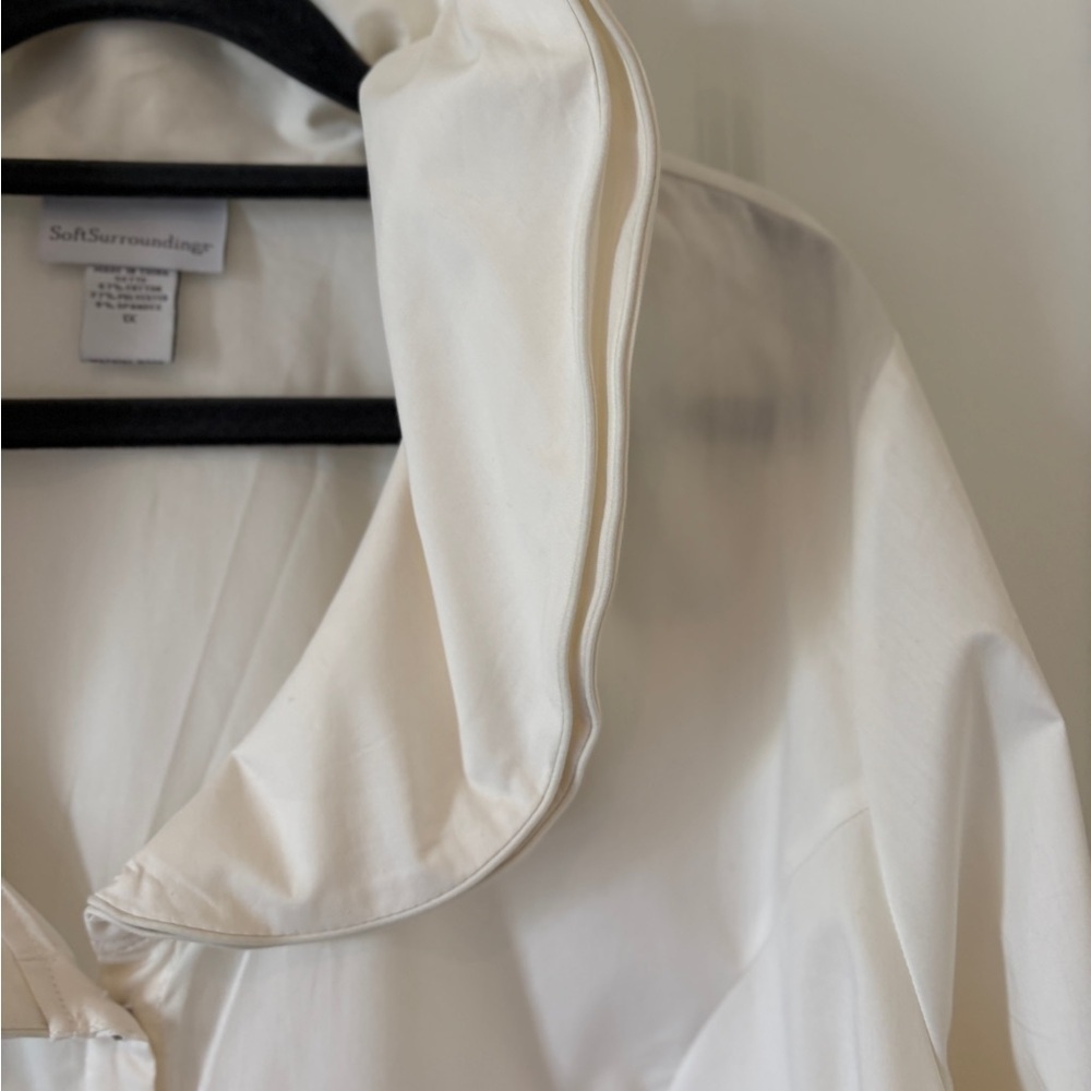 Soft Surroundings Classic Cottagecore White Long Sleeve Wire Collar Top 1X - Picture 7 of 9